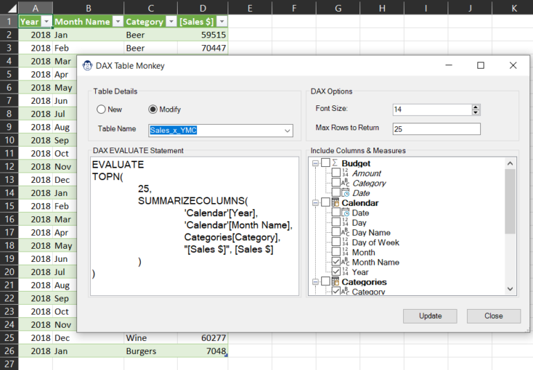 Modifying a DAX Table using the DAX Table Monkey