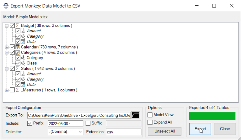Export Model Tables to CSV in Monkey Tools