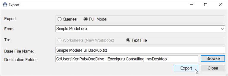 Export Model Components to a Monkey Tools backup file