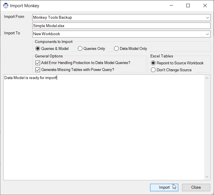 Connecting to a Monkey Tools backup file with the Import Monkey