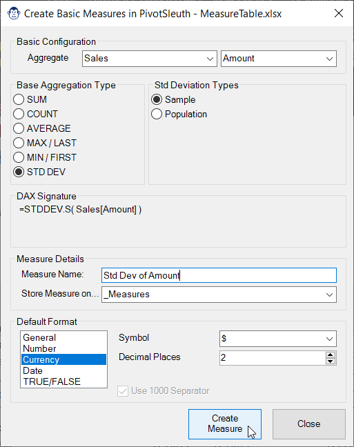 Creating a Std Deviation measure with the Basic Measure Monkey