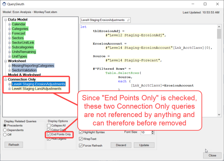 Using End Points only to identify unused queries in Query Sleuth