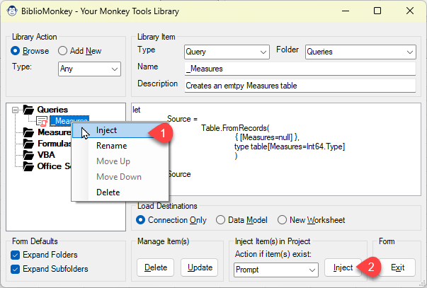 Some Biblio Monkey items can be injected directly into the workbook
