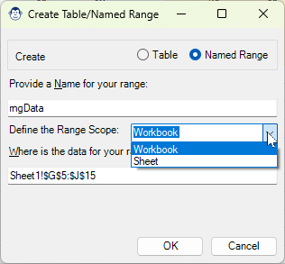 Using Get Data -> From Table or Range in Monkey Tools allows you to configure a named range instead of a table