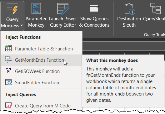 Launching the Get Month Ends function from the Query Monkeys menu