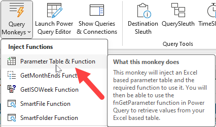 Launching the Parameter Table and Function monkey from the Query Monkeys menu