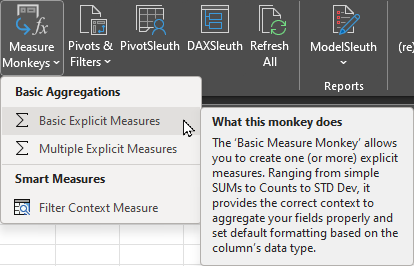 Selecting the Basic Explicit Measure Monkey from the Measure Monkey menu