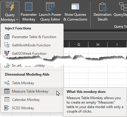 Click Query Monkeys -> Measure Table Monkey to add measure table
